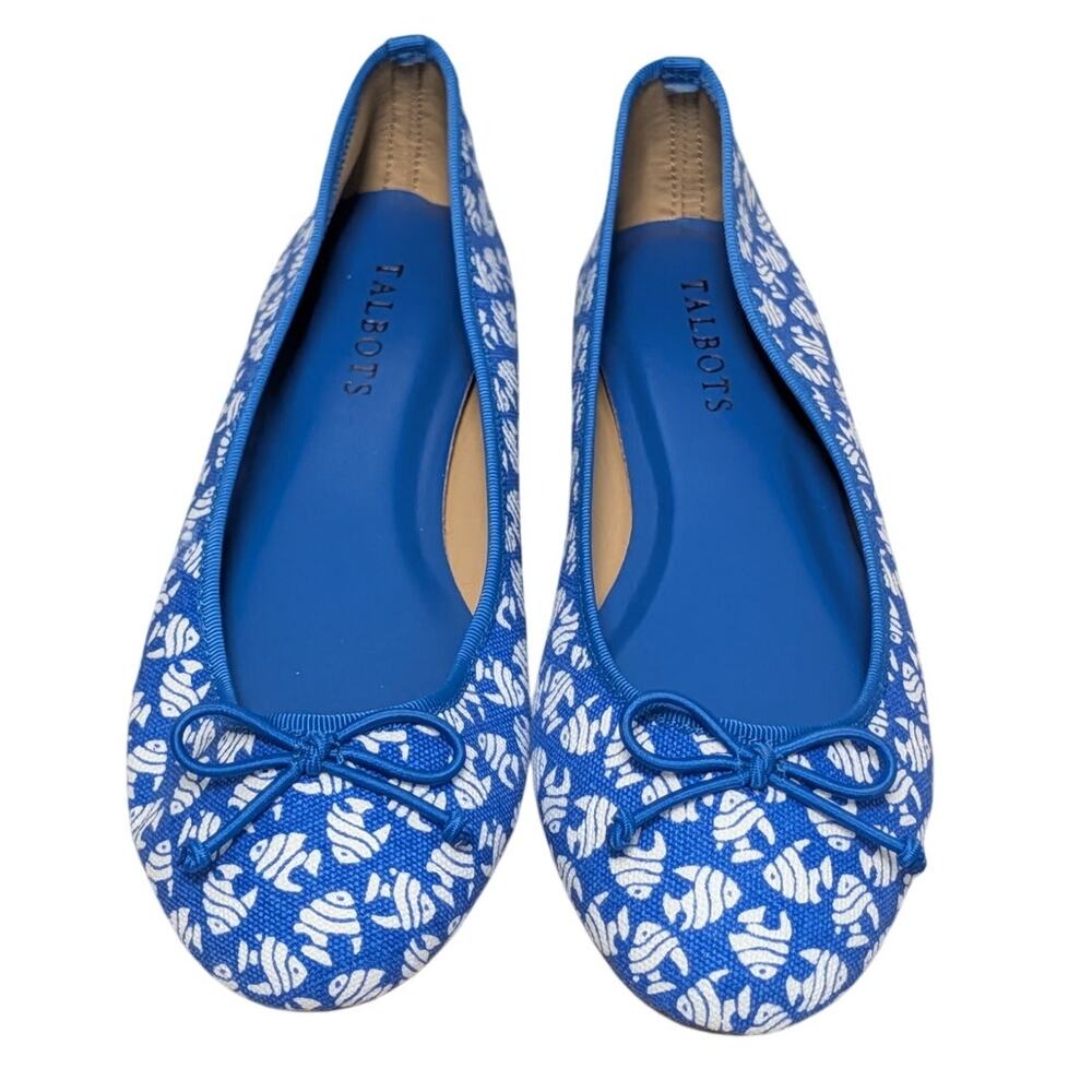 NWOT Talbots Blue & White Eyelet Woven Ballet Flats Angelfish Canvas Size 6M